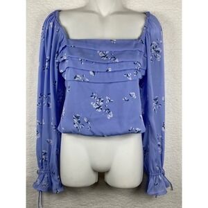 Abercrombie & Fitch Women's Small Blue Floral Ruffle Smocked Top Y2k